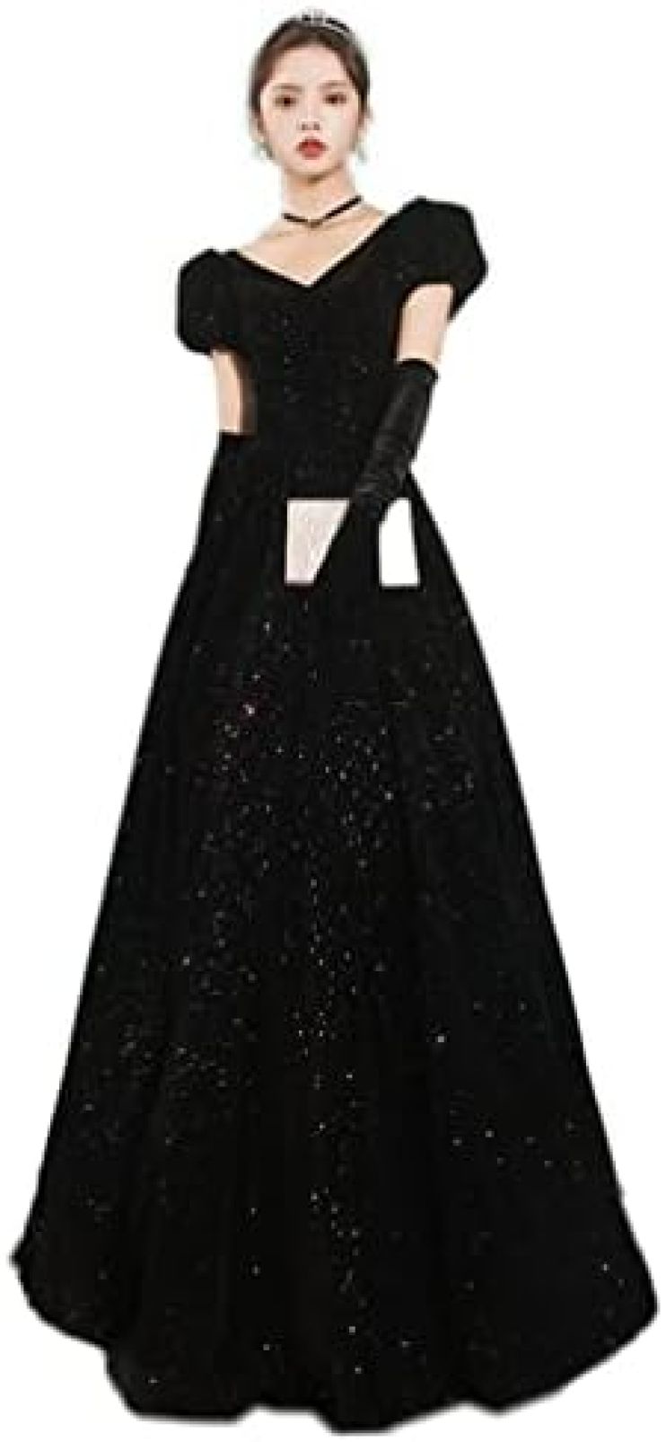 【20%OFFクーポン～】ドレス イブニングドレス 宴会ドレス パフォーマンス コーラス ホスト 発表会 演奏会 二次会 結婚式 卒業式 女性 レトロ Vネック 着痩せ 体型カバー ブラック 大人 ロング丈