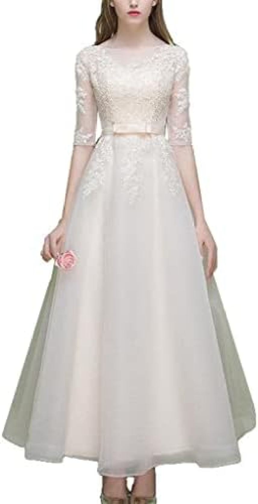 【20%OFFクーポン～】レディース イブニングドレス ドレス パーティードレス ウエディングドレス ブライドメイドドレス ロングドレス チュール ワンピース ミディアム レース 刺繍 花柄 マキシ 結婚式 発表会 花嫁 長袖
