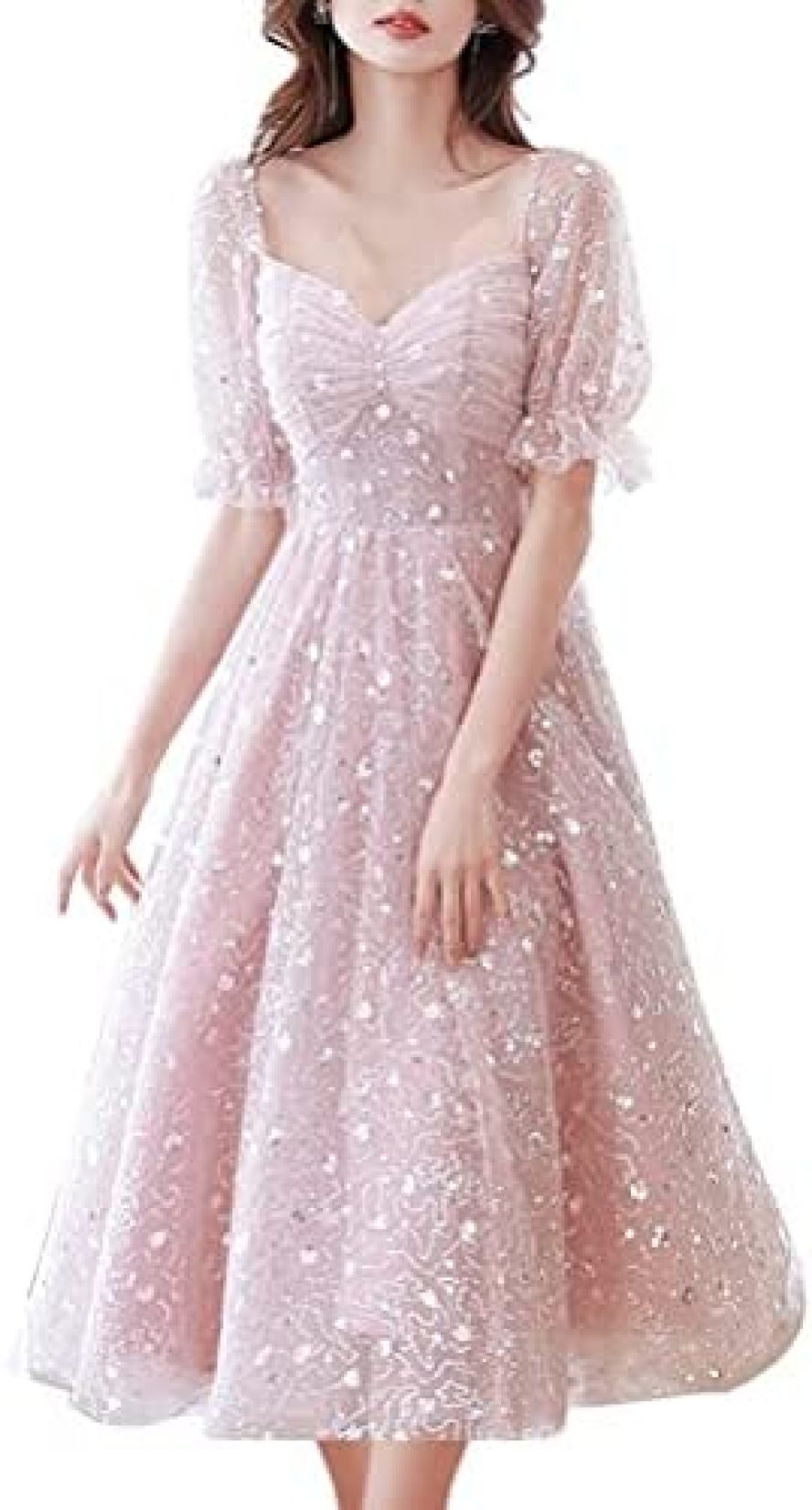 【20%OFFクーポン～】レディース ドレス パーティードレス イブニングドレス ワンピース ミドル丈ドレス チュールワンピース 演奏会ドレス 卒業式ドレス エレガント フォーマル Vネック スパンコール 発表会 卒業式 演奏｜Yokos 11,433円