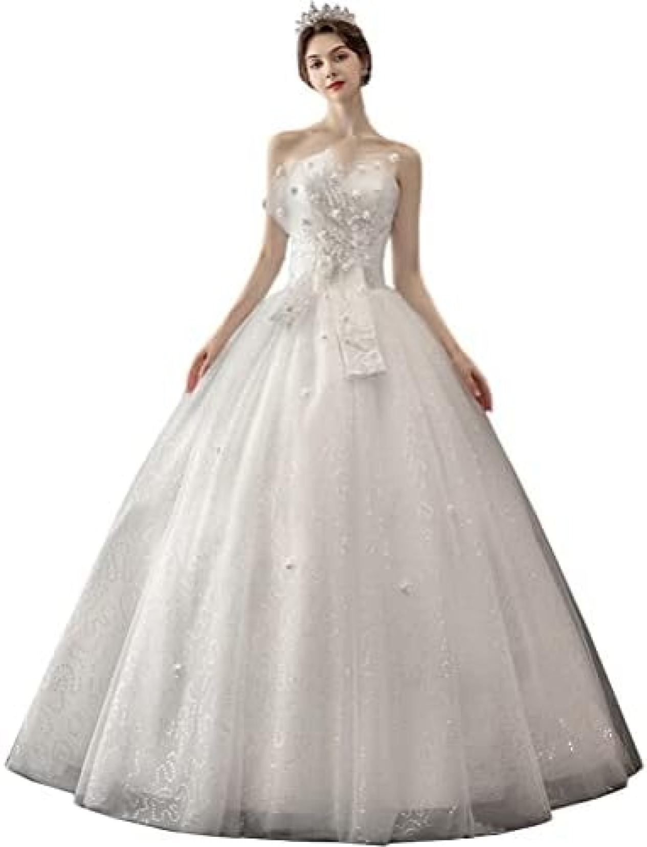 【20%OFFクーポン～】レディース ウェディングドレス 結婚式ドレス ドレス ワンピース 花嫁ワンピース ロングドレス チュールワンピース ファッション 花柄刺繍 フォーマル エレガント 肩出し 結婚式 演奏会 パーティー