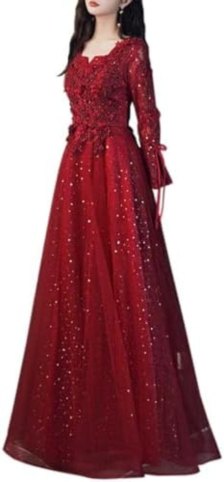 【20%OFFクーポン～】ドレス レディース 結婚式ドレス 二次会ドレス 花嫁ドレス ロングドレス フォーマルドレス 長袖 Aライン チュール ロング丈 上品 エレガント 結婚式 フォーマル 披露宴 パーティー お呼ばれ 二次