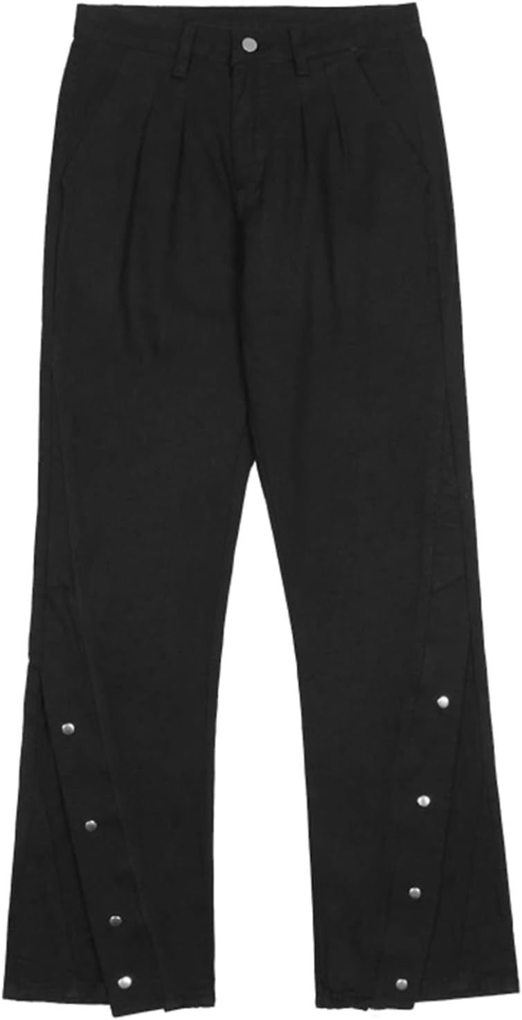 デニムパンツ メンズ シューカット 裾ボタン ブーツカット ハイストリート 裾ジッパー スリット ヒップホップ ジーンズ ストレート Ｇパン ヴィンテージ リラックス ヒップホップ フレアパンツ 着痩