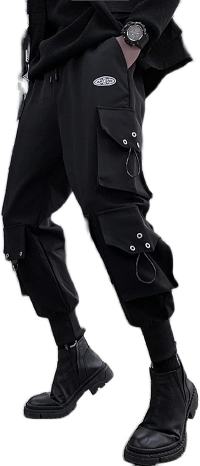 ミリタリーパン ツテーパードパンツ 暗黒系 個性的 リベット かっこいい メンズ ファッション ヒップポップ 印象派 原宿風 通気性 快適 柔らかい 着痩せ 街着 美脚 かっこいい 黒 ブラック M-