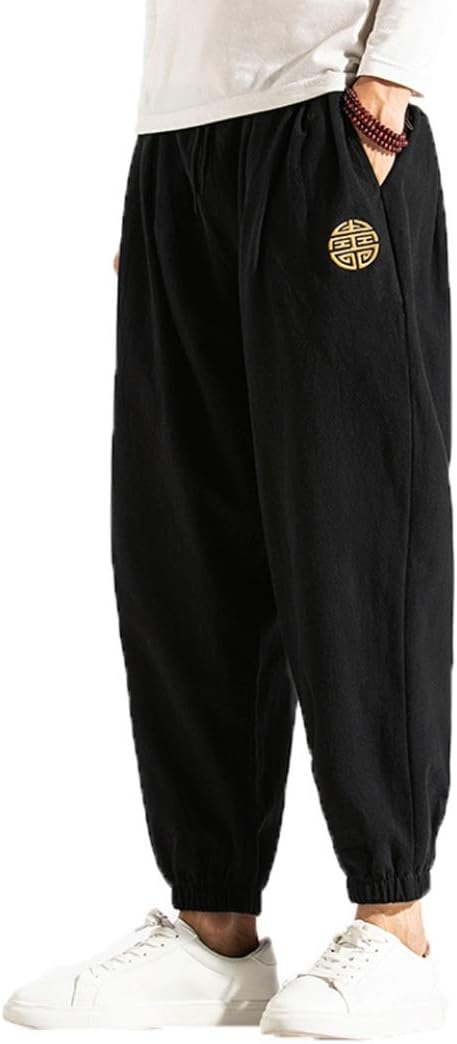 サルエルパンツ メンズ 無地 ゆったり カジュアル 春夏 無地 シンプル 大きいサイズ 九分丈 M～5XL ポケット付き リネンパンツ ワイドパンツ ボトムス 麻ズボン イージーパンツ 涼しいズボン