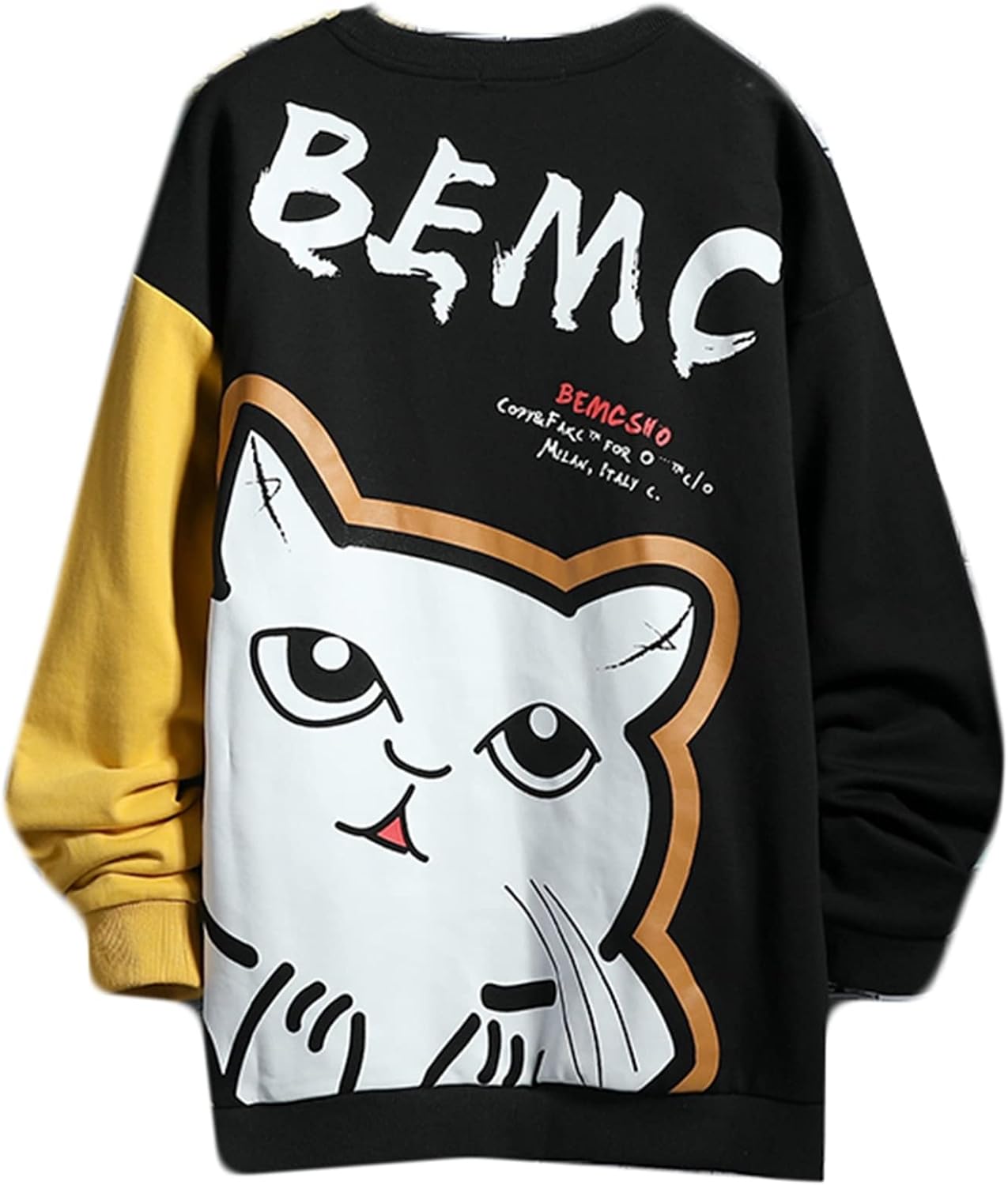 パーカー トレーナー 男性用 インナー ねこ柄 プリント かわいい 長袖 カジュアル クール 丈長め オーバーサイズ クルーネック 体型パカー トップス プルオーバー 流行し 通気性 ストレッチ 春秋|Yokos