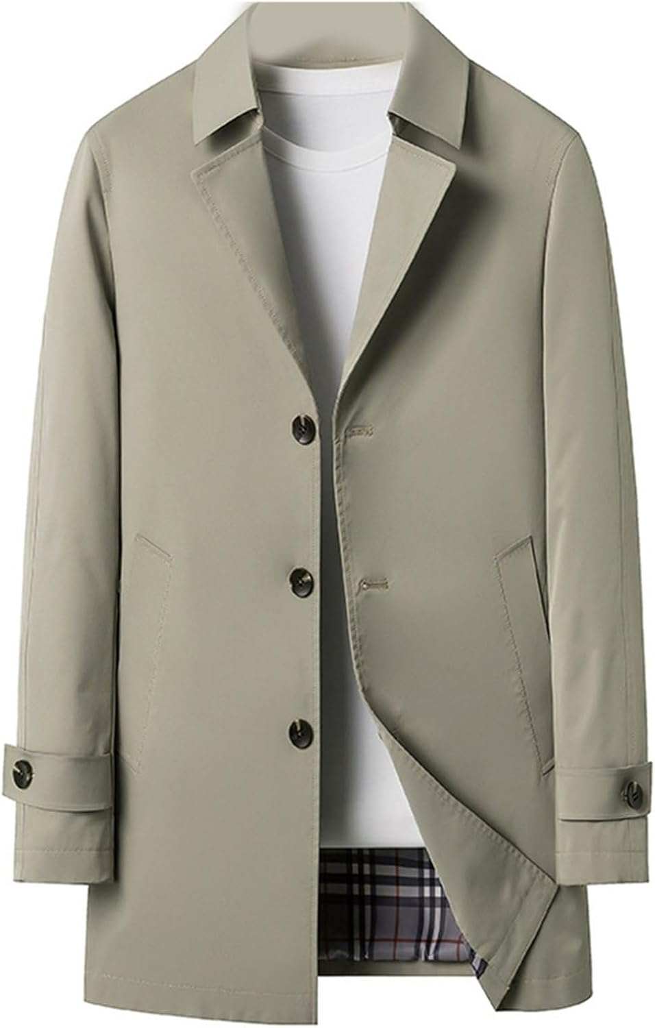 メンズ スプリングコート 無地 テーラードカラー ビジネスジャケット ハーフ丈 アウター カジュアル 防風 春服 シンプル 紳士服 かっこいい 裏地付き 大きいサイズ トップス トレンチコート