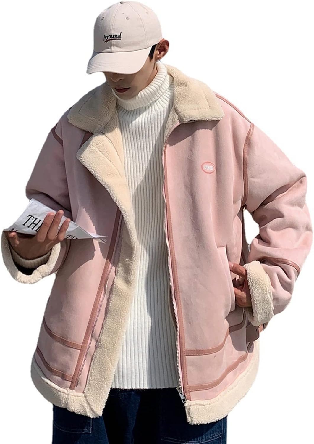 -5XL メンズ フリースボアジャケット 厚手 裏起毛 パッチワーク ハイネック 襟にベルト付き 秋冬着 スタジャン ウインドブレーカー 中綿ジャケット ゆったり オーバーサイズ カジュアル