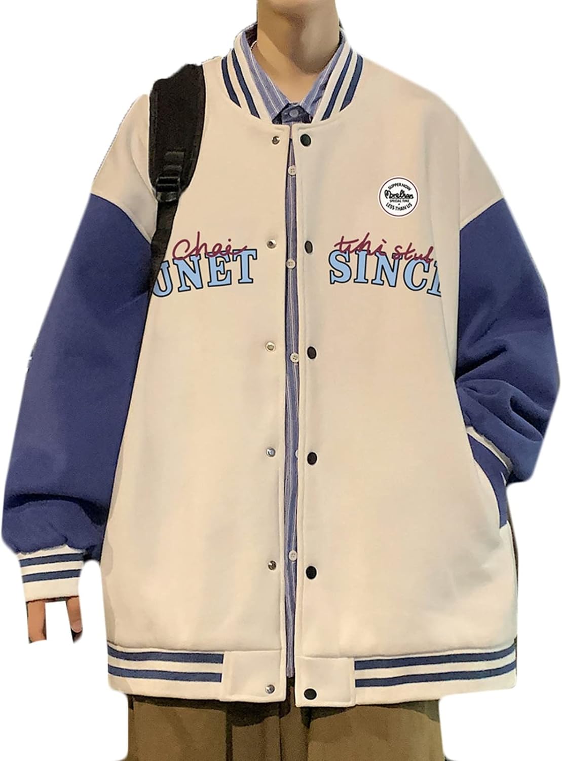 スタジアムジャンパー メンズ ジャケット スタジャン カジュアル ゆったり 防寒 防風 バイカラー 英文字プリント 春秋冬 立ち襟 アウター カッコイイ 長袖 大きいサイズ 羽織り ユニセックス デイ|Yokos
