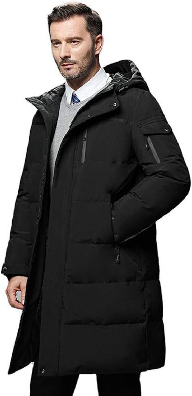冬用 ダウンコート メンズ ロング丈 ダウンジャケット シンプル 無地 90ダウン フェザー 厚手 防寒着 フード付き アウター 保温 防風 ミディアム丈 防寒コート 普段使い 通勤 ビジネス カジュ｜Yokos