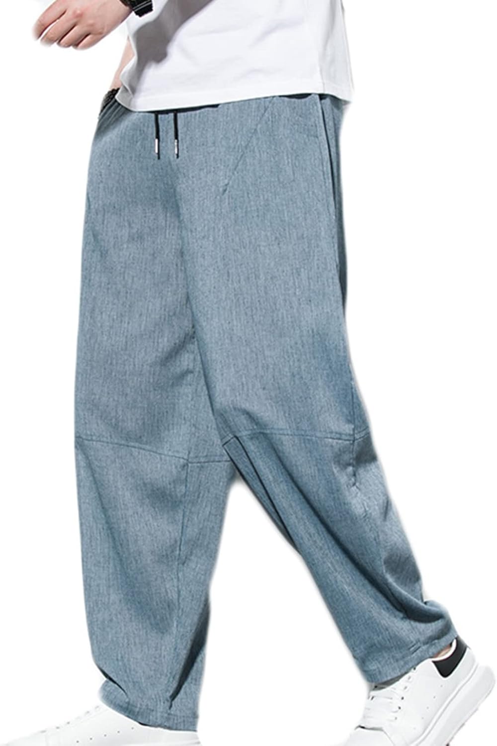 薄手 ロングパンツ メンズ サルエルパンツ M~5XL リネン 大きいサイズ ゆったり ワイド バギー ルーズ 体型カバー 無地 長ズボン 通気 ひんやり 柔らかい 快適 ウエストゴム調節 亜麻 着痩｜Yokos