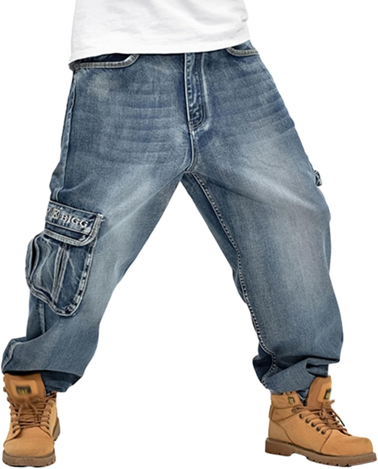 ジーンズ デニムパンツ ロングパンツ メンズ ビッグシルエット ワイドパンツ 秋用 ウォッシュ加工 紳士用 サイドポケット ギャザー レギュラー リラックス お洒落 オリジナル 春秋 ビター系 アメカ|Yokos