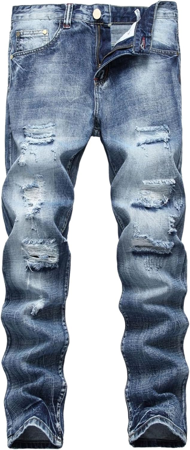 デニムパンツ ジーンズ メンズ スキニー スリム ダメージ加工 男性 ズボン ロングパンツ 大人 ストリート系 ウォッシュ カッコイイ クラッシュ 動きやすい 軽量 ファッション 秋用 バイカージーン