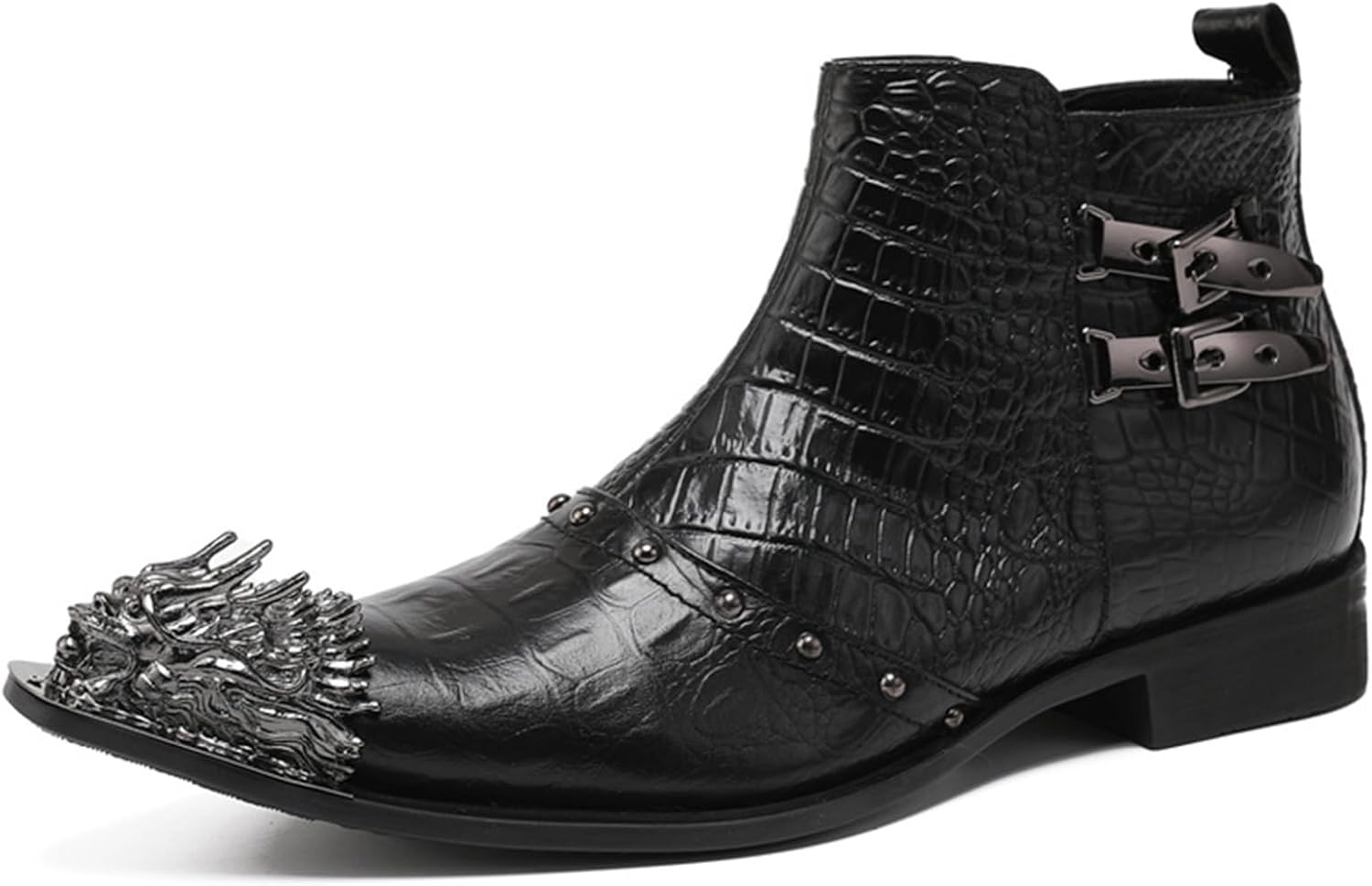 ビジネスブーツ ウイングチップ ワニ柄 本革 28.5cm チェルシーブーツ ジッパー付 メンズ 切り替え レザー ポインテッドトゥ オールシーズン 防臭 ロングノーズ 紳士靴 ビジネスシューズ 男性