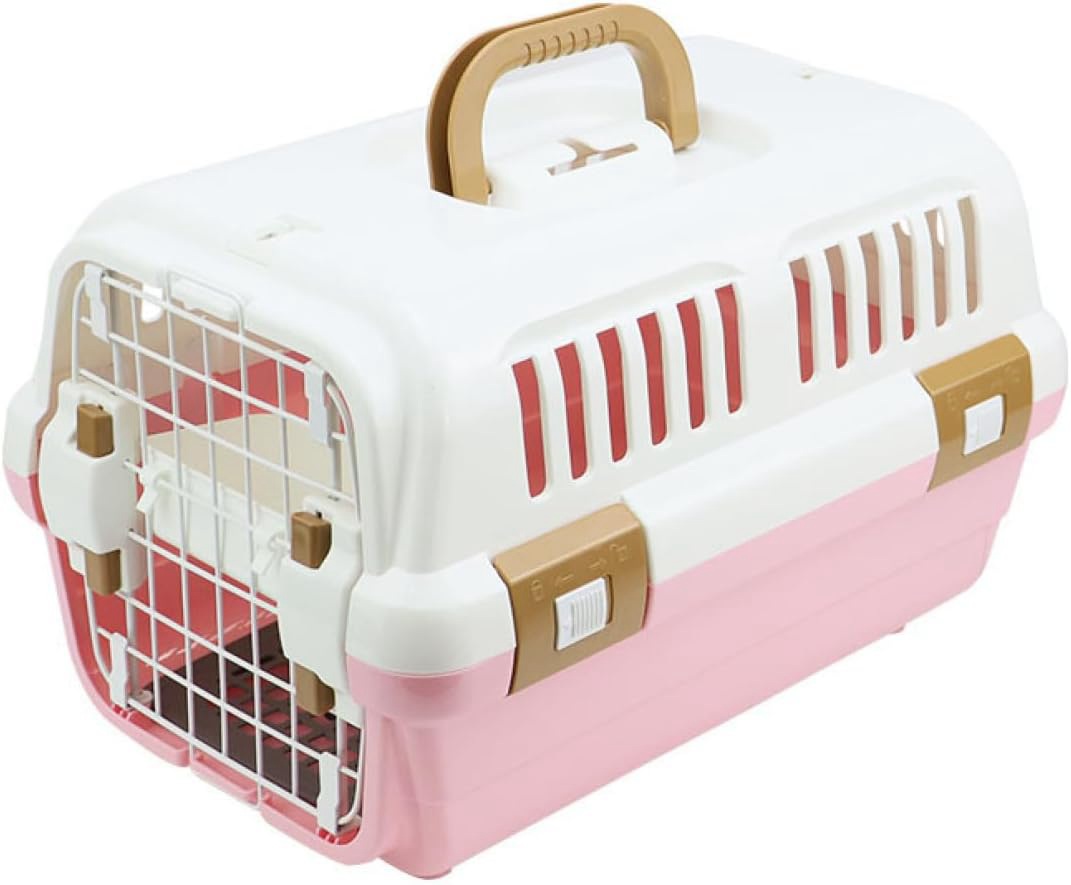 犬用クレート ペットケンネル ペットキャリーケース ピンク 中小型犬 成猫 子猫 うさぎ 小動物 ペットキャリーバッグ プラスチック製 水洗いOK 航空輸送ボックス 室内用ハウス 取っ手付き 頑丈 組