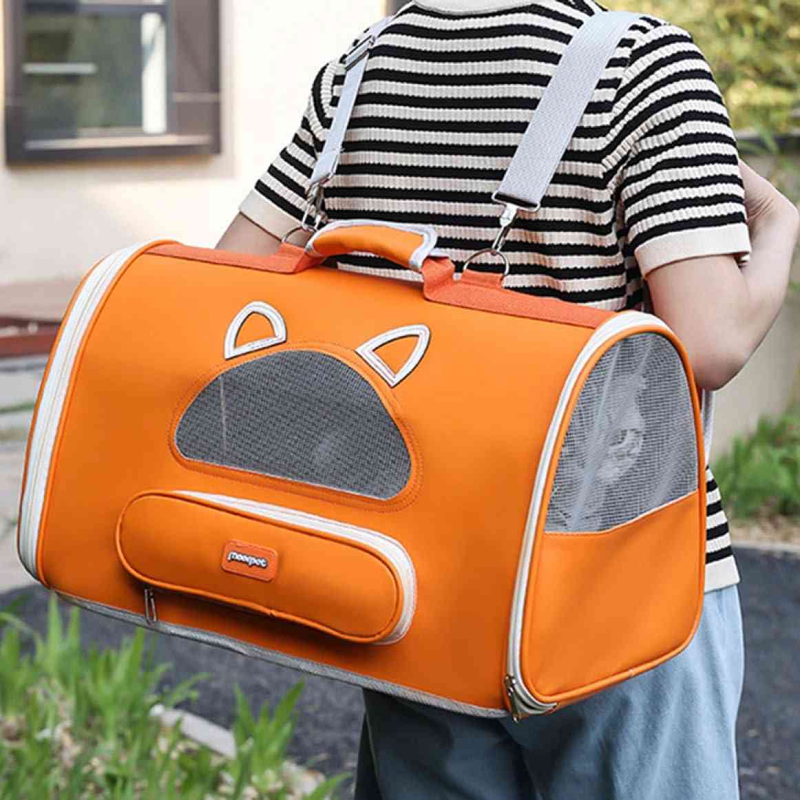 オレンジ F ペットキャリーバッグ 移動可能 小型犬 猫用 キャリーバッグ 折りたたみ式 ペットトートバッグ ペットバッグ 外出用バッグ 小型犬用 跳ね出し防止 犬用ショルダーバッグ 肩がけ 猫/小型