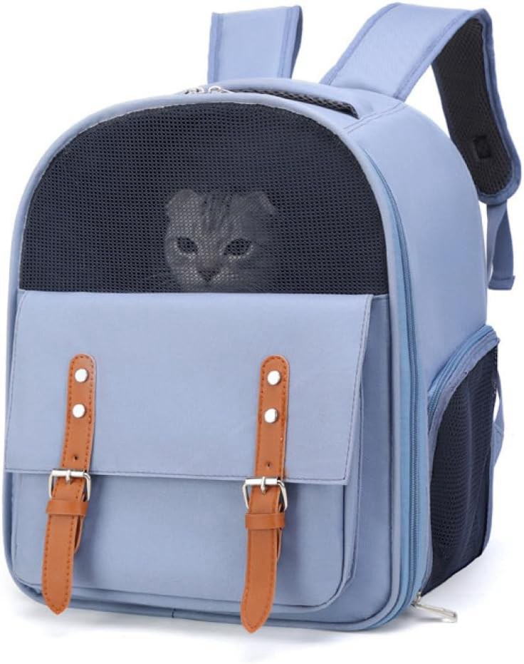 犬 猫 ブルー リュック キャリーバッグ ペットキャリー 通気性 折り畳み式 きゃりーバッグ 中型猫 F 小型犬 ウサギ 小動物用 ペットバッグ 飛び出し防止リード 旅行/通院/災害避難に最適 お出か|Yokos