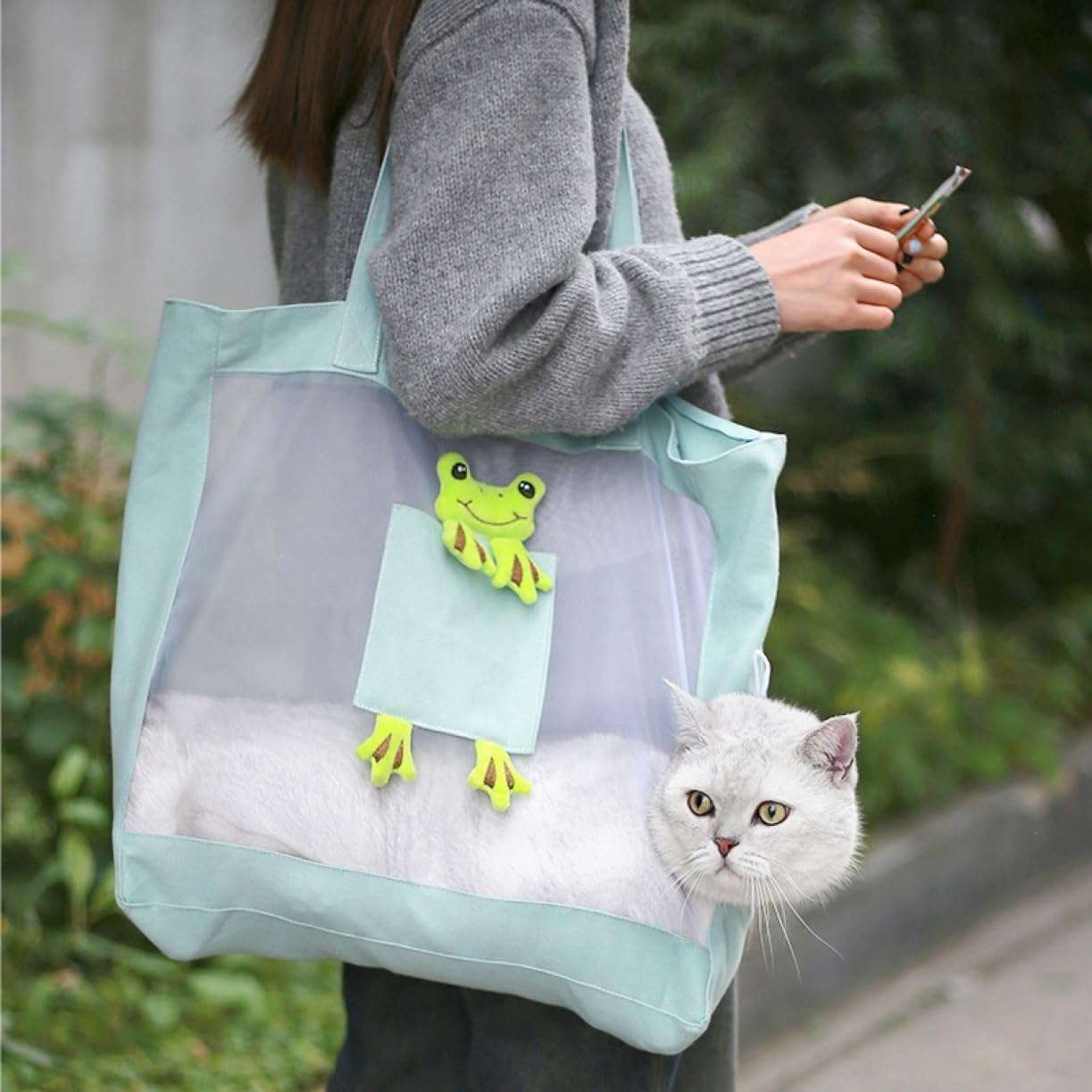 猫 小型犬用 キャリー バッグ ペットキャリー トート型 手提げ ペットバッグ グリーン お洒落 中型猫 小型犬 小動物 M ペット トートバッグ 通気性 洗える 折りたたみ 犬用 ソフトクレート お