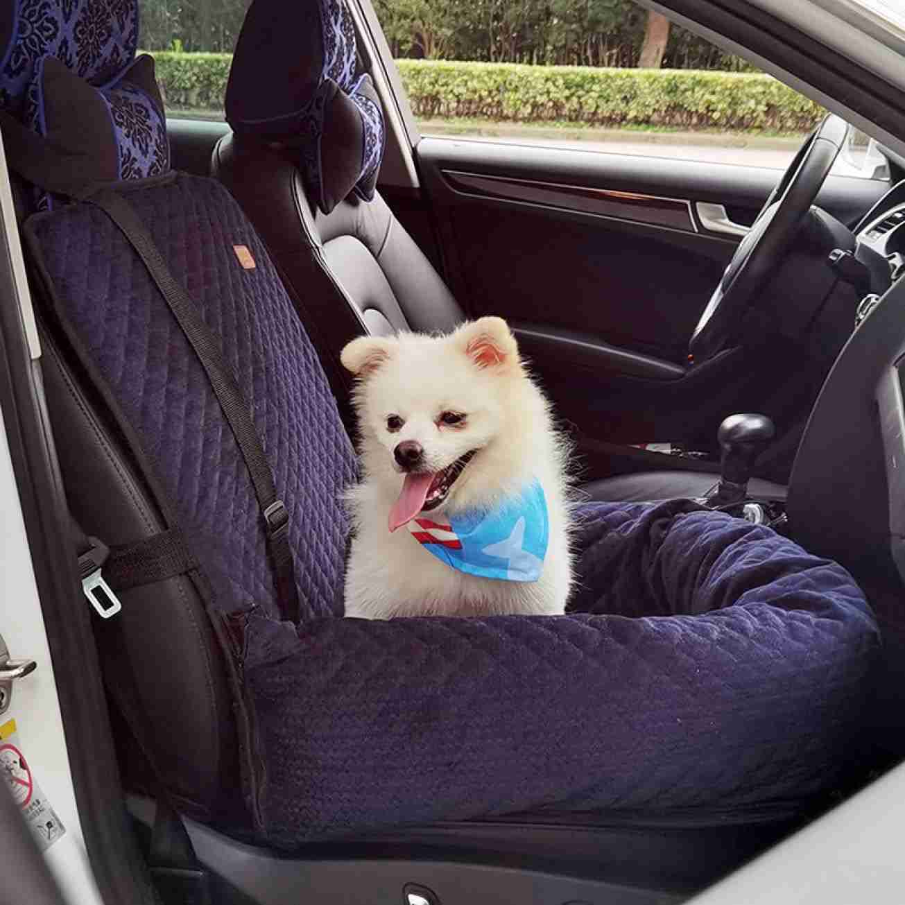 ペット ドライブボックス ドライブシート キャリーバッグ ドライブベッド 車用ペットシート ペットソファ 犬 猫 ネイビー 小型犬 中型犬 カー用品 お出かけ 飛び出し防止リード＆フック付 後部座席