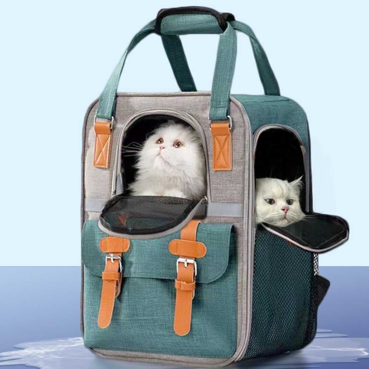 ペット リュック グリーン キャリー アウトドア M 猫 キャリー バッグ 猫バック 飛び出し防止リード付き 犬用 おでかけ用品 ソフトクレート メッシュ窓 折りたたみ式 通気性 洗える 軽量 お出か｜Yokos