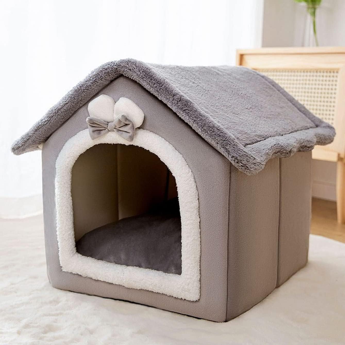 猫 犬 ベッド ドーム型 設計 猫ハウス ペットベッド ペットハウス 猫の家 39*32*34 ペットクッション 冬 防音 滑り止め ふわふわ ペットマット 洗える 室内用 犬ベッド 暖かい 冬寒さ対｜Yokos