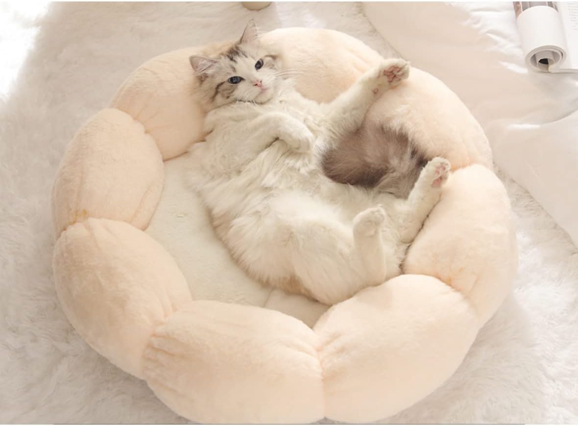 ペットベッド 暖かい 丸型 高反発 可愛いベッド 猫 犬 40cm ペットソファー ふわふわ 丸洗い ライトピンク ぐっすり眠る 冬寒さ対策 滑り止め 中型 小型犬 ペットクッション オールシーズン｜Yokos