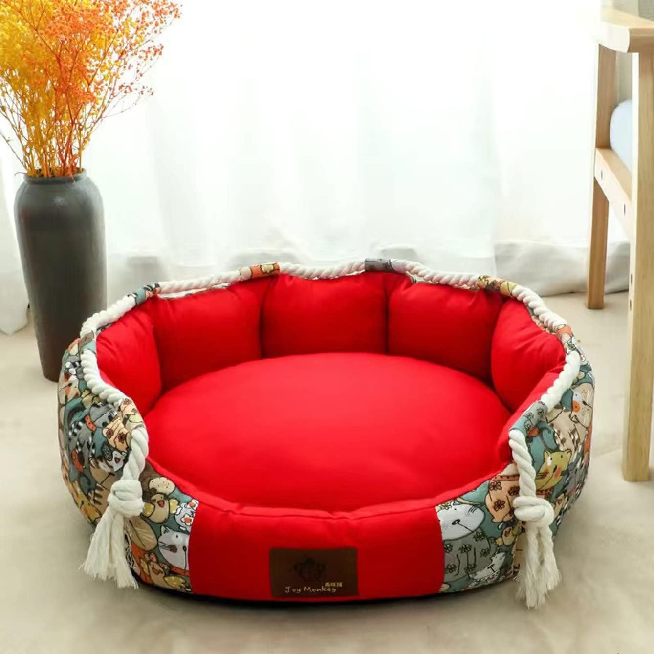 犬ベッド 猫ベッド ふわふわ 50*45CM 丸型 クッション ドーナツペットベッド ぐっすり眠る 猫用 小型犬用 もこもこ 暖かい 洗える 滑り止め 防寒 寒さ対策 洗濯可能 子犬 猫用 レッド ペ｜Yokos