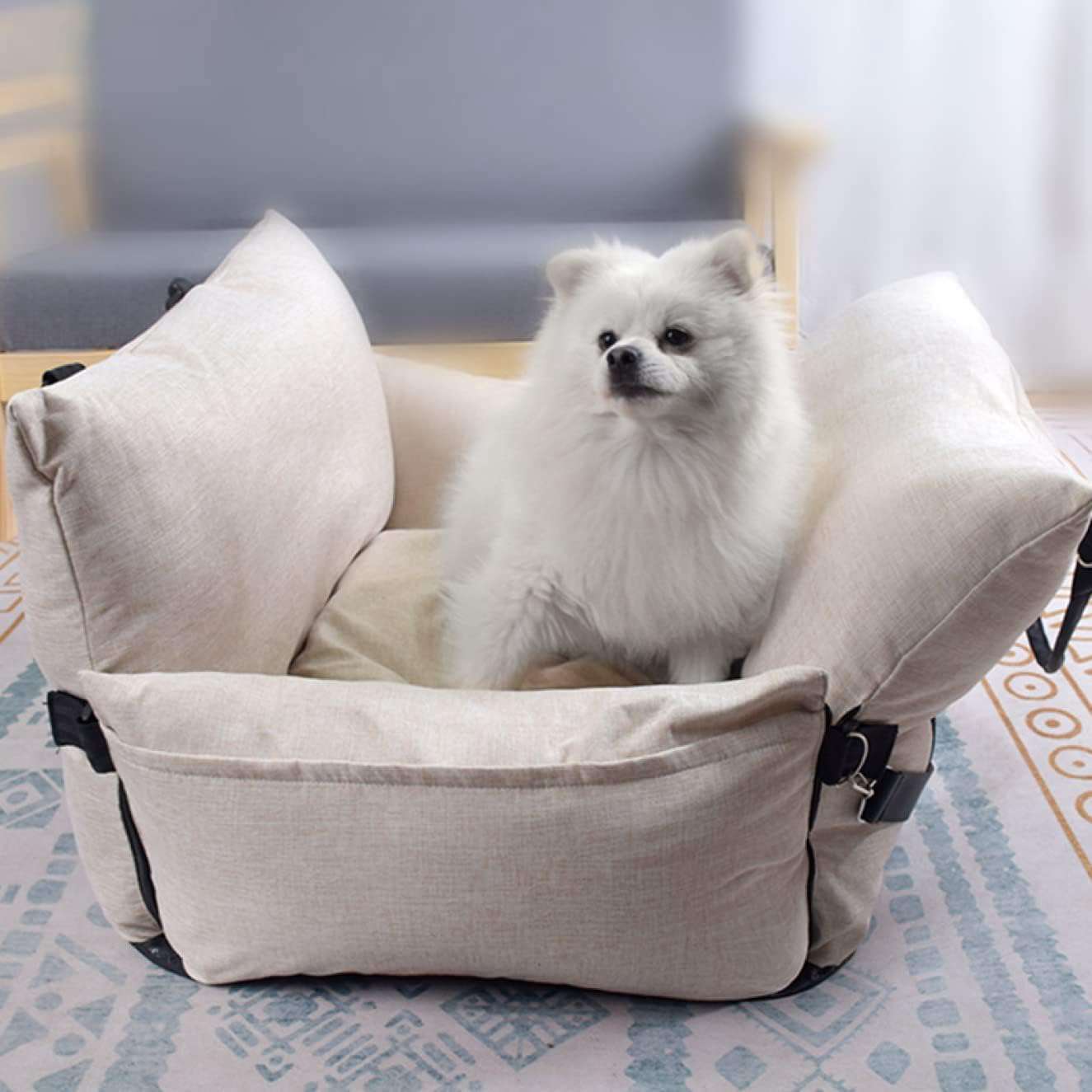 ペット用 ドライブボックス ドライブベッド 2way 小型犬 猫用ドライブボックス キャリーバッグ 犬 車 76*52cm 柴犬 車用ペットシート 犬用ドライブベッド カー用品 ベージュ 軽自動車 お