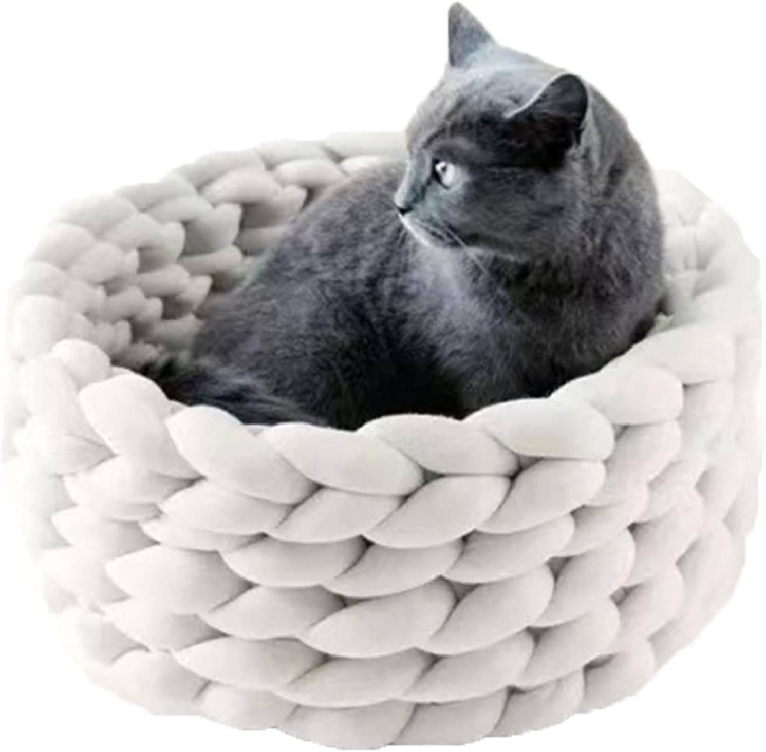ペット ベッド ソファ 洗える クッション 猫ベッド 通気性いい 通年タイプ 夏 休憩所 かわいい 小型犬用 寝床 暑さ対策 ペット用品 編み込み キャット クッション ラウンド型 丸型 滑り止め 洗