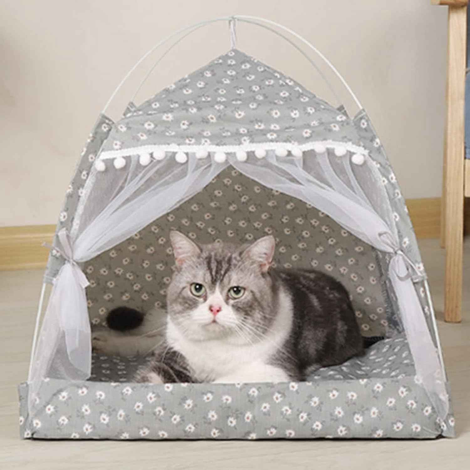 猫 べッド グリーン 38*38*39cm 犬 ベッド テント型 クッション付き ペットベッド ペット ハウス 犬小屋 猫小屋 犬 テント 夏用 洗濯可能 ふかふか 柔らか 簡単組み立て 滑り止め ペ