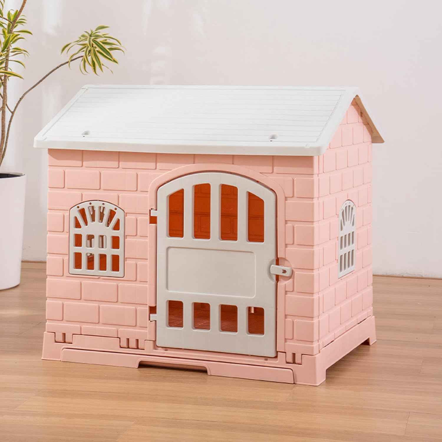 北欧 犬小屋 屋外用 大型犬 プラスチック 休憩所 犬舎 屋外用 中型犬 ピンク 小型犬 猫ハウス ペット犬の小屋 58*64*75 屋内/屋外の雨と日焼け止めペットの家 全天候型 組立式 防水 屋外