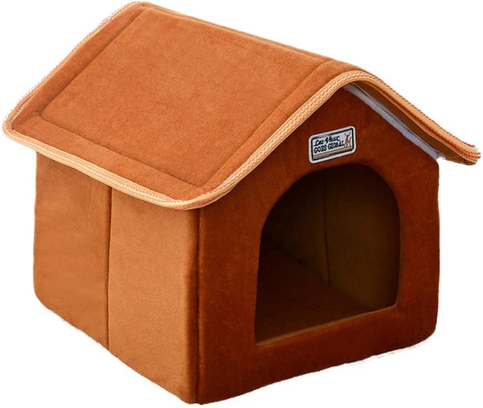 キャットハウス ペットベッド ブラウン ドーム型 犬 猫 小型 犬小屋 L ペットマット クッション付き 秋 冬用 もこもこ 暖かい 防寒 保温 ぐっすり眠れる 清掃しやすい 滑り止め かわいい おし