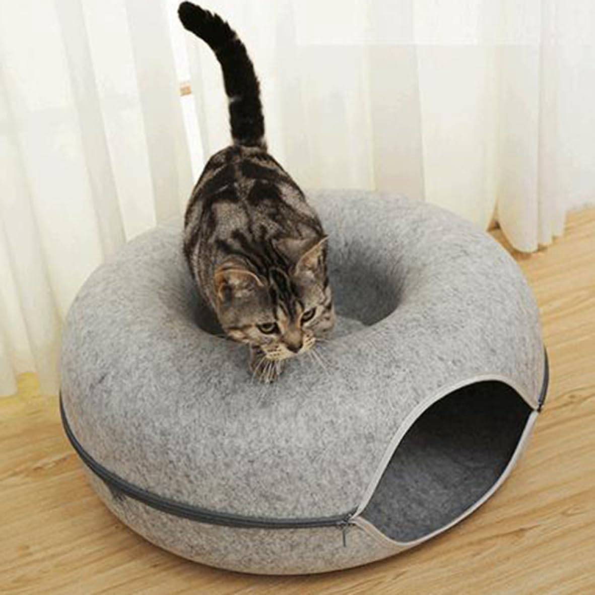 犬用ベッド 猫用ベッド 60*60 まるでマカロンぐるぐるベッド ブルー ペットアイ 犬猫用 ペット用ベッド ペット用トンネルベッド 猫 ドーナツ型 通気性 滑り止め 暖かい 防寒 冷房対策 ぐっすり