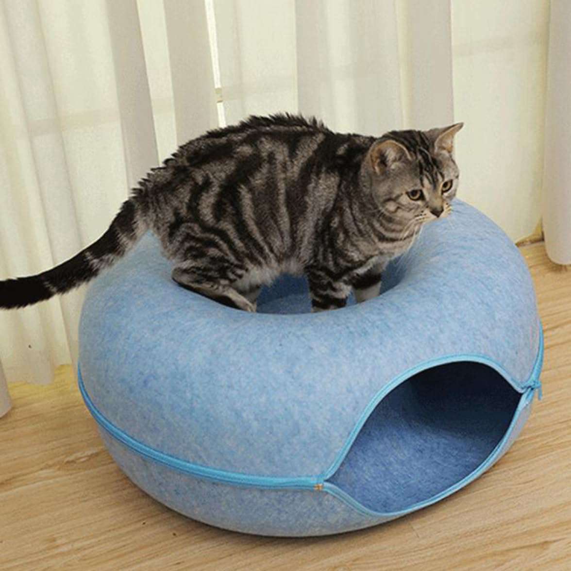 犬用ベッド カラー2 猫用ベッド まるでマカロンぐるぐるベッド ブルー ペットアイ 犬猫用 ペット用ベッド ペット用トンネルベッド 60*60 猫 ドーナツ型 通気性 滑り止め 暖かい 防寒 冷房対策
