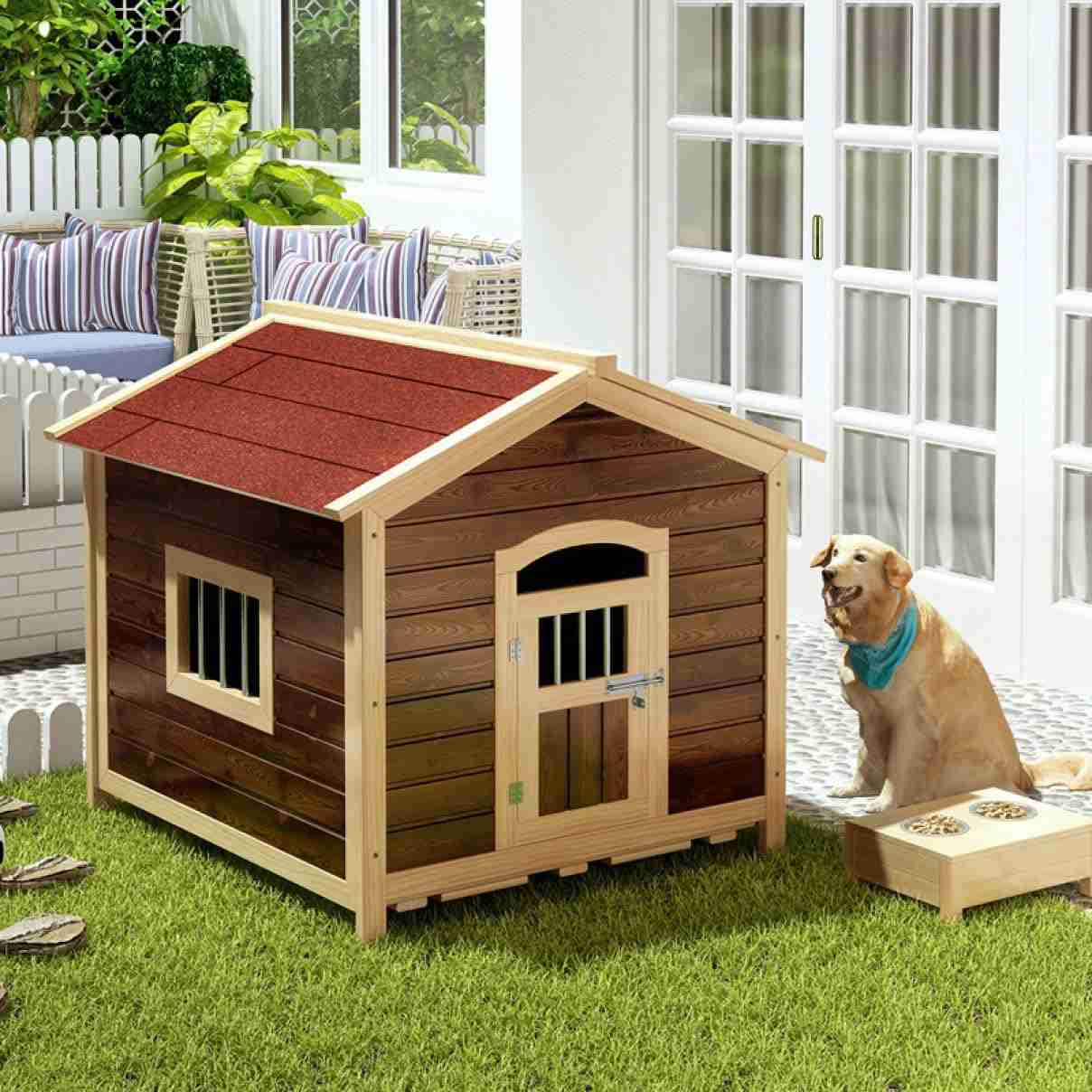 北欧 犬小屋 屋外用 大型犬 木製 ドア付きの大型屋外犬小屋 犬舎 屋外用 65*55*65 中型犬 小型犬 猫ハウス ペット犬の小屋 屋内/屋外の雨と日焼け止めペットの家 全天候型 組立式 防水 屋｜Yokos