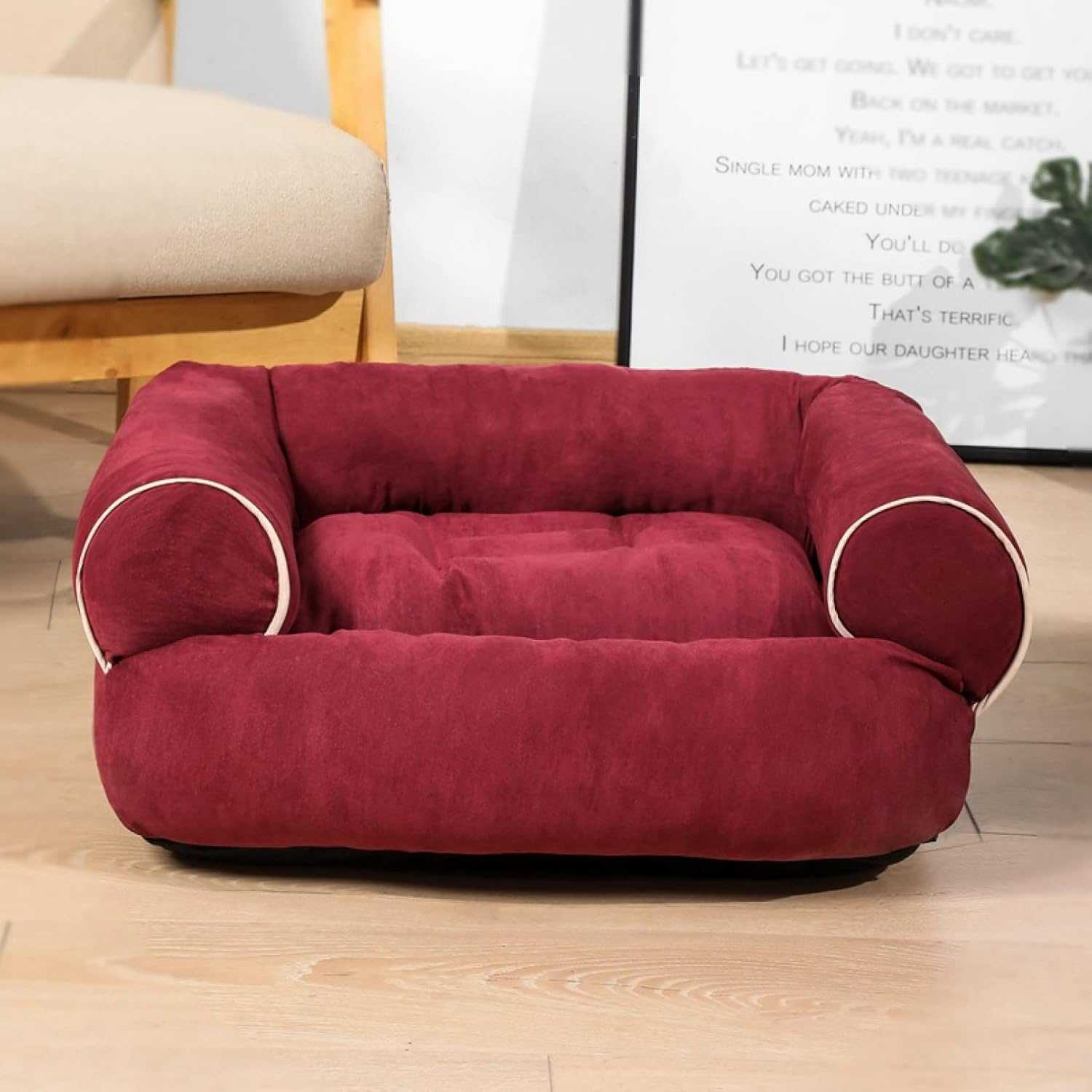猫 ベッド クッション 犬 ベッド ペットベッド ペットソファー ワインレッド 小型/中型犬用 猫用 洗える ふわふわ 柔らかい 春 90*65*27 夏 通年 通気性いい 洗える 滑り止め 小型犬用