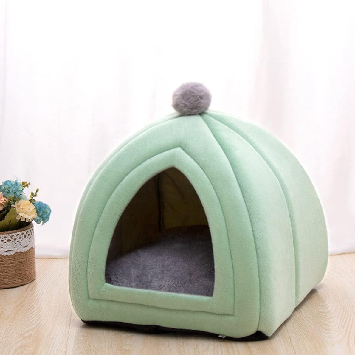 ペットベッド 犬 猫 ベッド ペット用寝袋 保温防寒 L あったか 冬 丸洗い 猫用 秋冬用 犬小屋 おしゃれ 可愛い ふわふわ もこもこ あったか ぐっすり眠れる グリーン 猫ハウス 室内用 ドーム