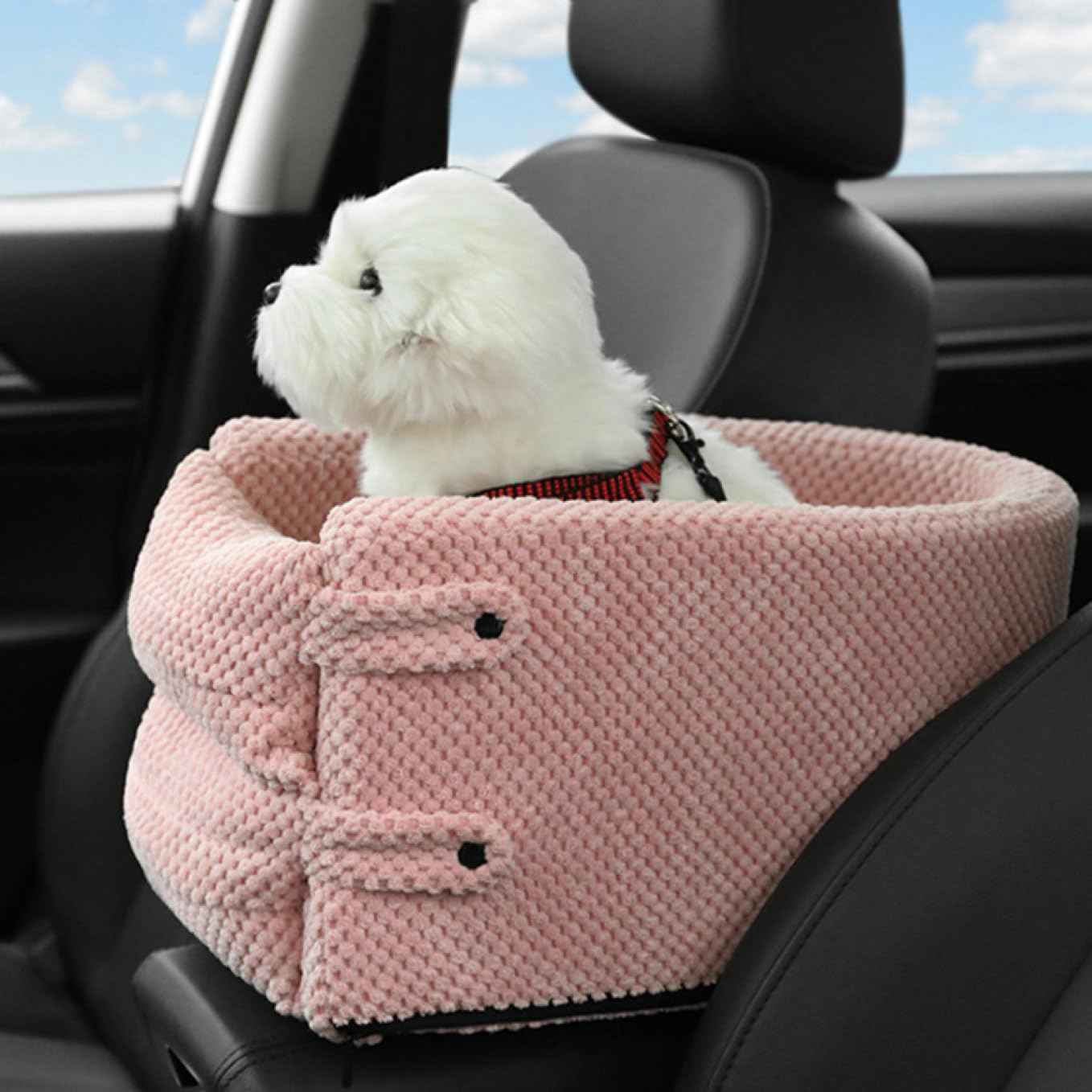 45*25*22cm 犬用ドライブボックス ドライブベッド 小型犬 アームレスト ペット 犬 猫 車用シート 2way お出かけ ドライブ コンパクト コンソールボックス 車載用 ペット用ドライブシー