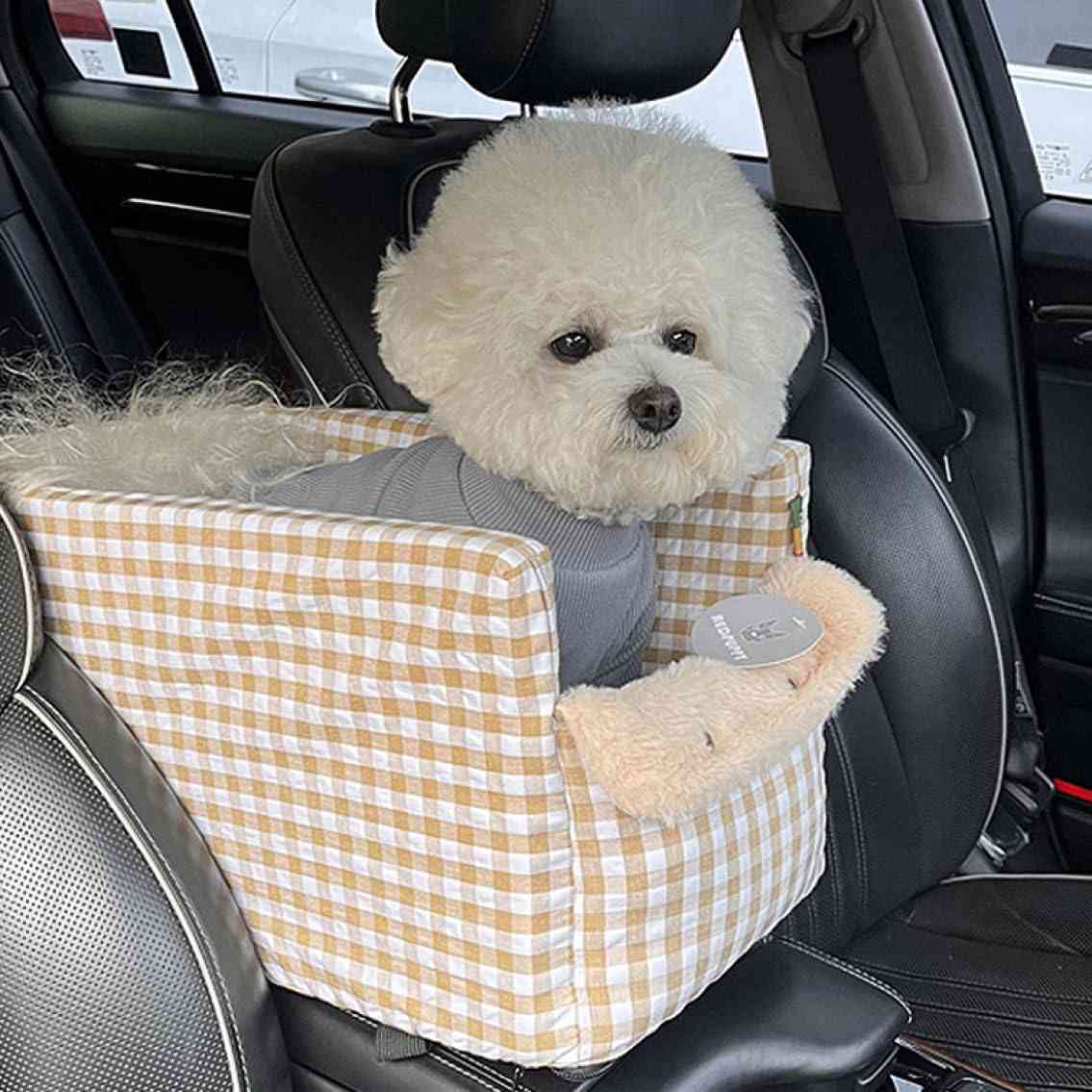 犬 車 ドライブボックス 防水 キャリーバッグ イエロー 中小型犬 アームレスト ペットドライブボックス 車用ペットシート 飛び出し防止 車酔い防止 犬/猫用 車載用ソファー ドライブベッド 滑り止め