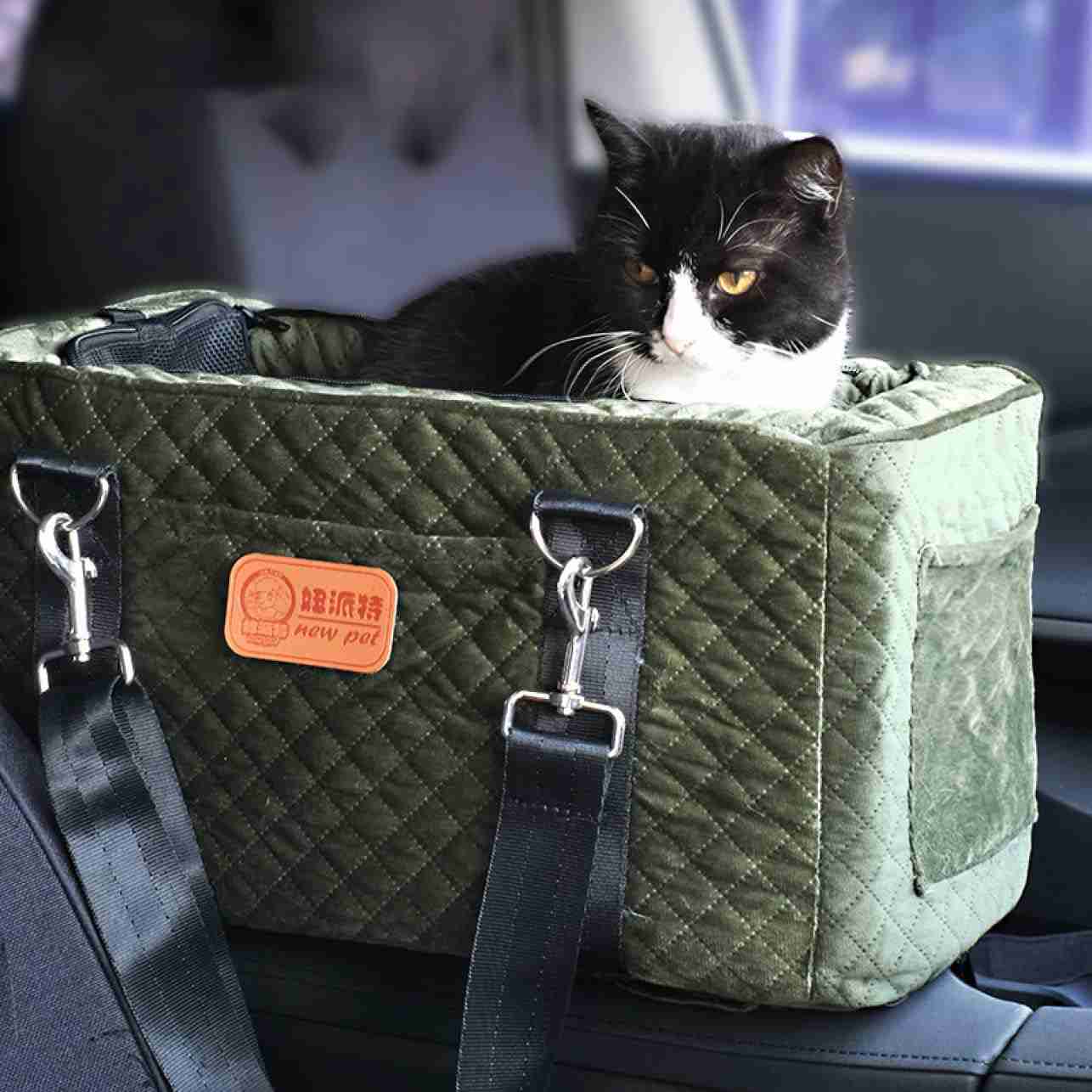 ドライブベッド ドライブボックス 小型犬 中型犬 犬 猫 かわいい ペット クッション ベッド ソファー ペット用ベッド カーベッド ペットベッド ふわふわ おしゃれ グリーン アームレスト 飛び出し