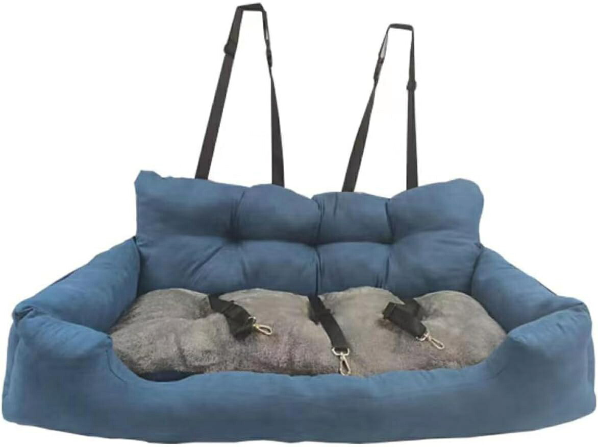 120*42*37 ペット ドライブボックス ブルー 小型犬 中型犬 猫用 車用ペットキャリー ペットベッド 後部座席 犬 ドライブシート ペットシートベルト付き 飛び出し防止 お手入れ簡単 ペット用