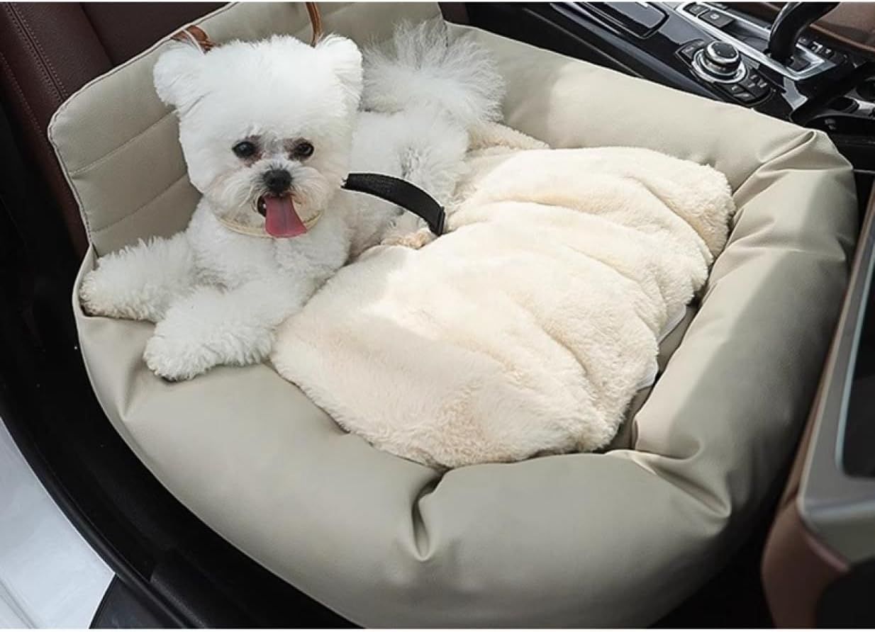 ペット用ドライブボックス キャリーバッグ 柴犬 ベージュ 犬 車用 ドライブシート カーベッド ネコ 小型犬 飛び出し防止 酔わない 62*52*16 シートベルト付き 後部座席 犬用ベッド クッショ