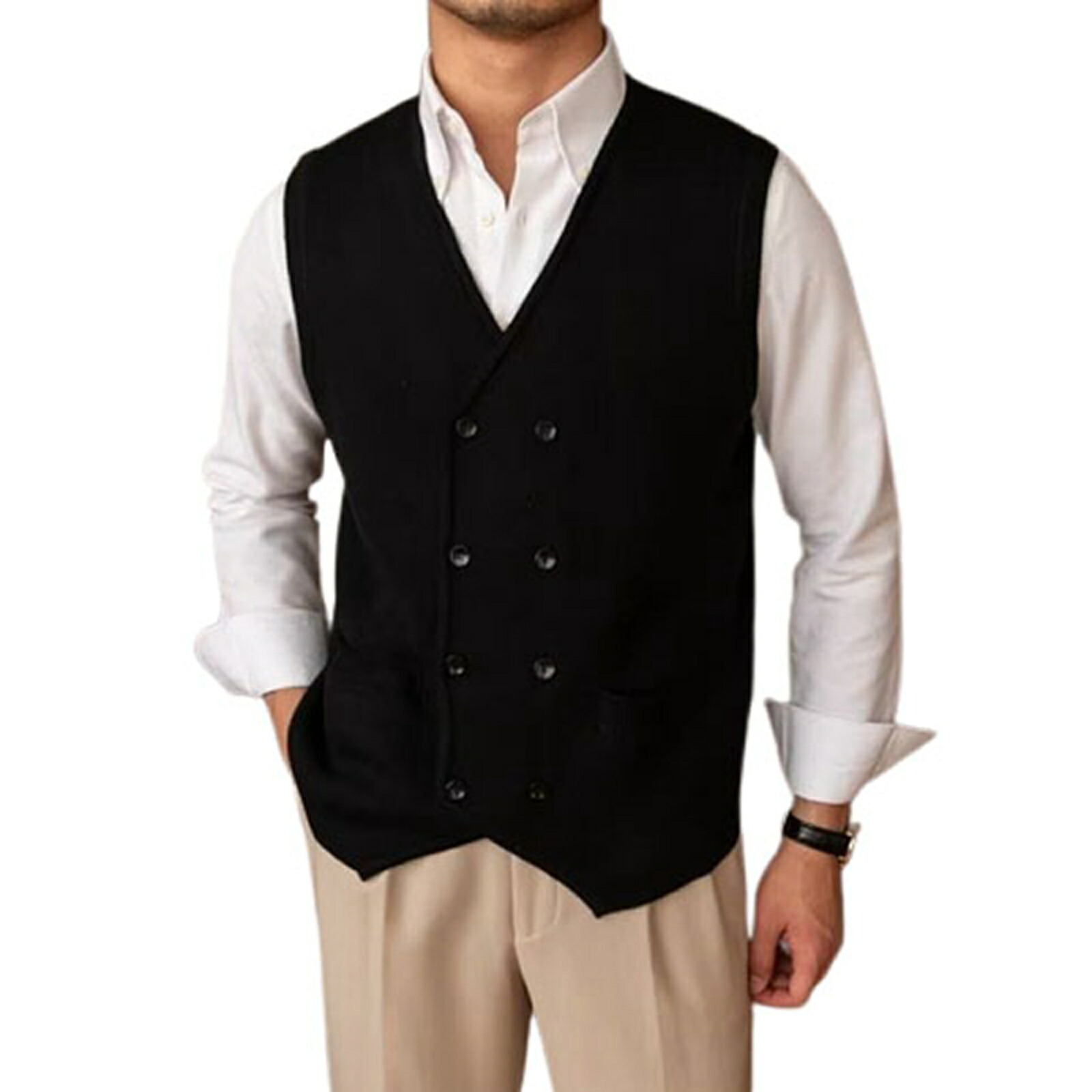 【20%OFFクーポン～】前開きオープンベスト ニットベスト メンズ 英倫 ヴィンテージ かっこいい 定番 重ね着 ノースリーブ Vネック 防寒 防風 暖かい 春秋 冬 ゆったり セーターベスト 着回し 無地 大きいサイズ 5,812円