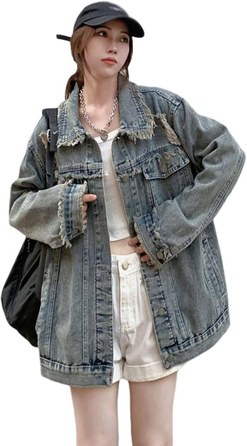 デニムジャケット ブルー レディース 開襟 ヴィンテージ風 バリ ウォッシュ加工 綿 快適 ストレッチ 長袖 防風 防寒 春秋 ジー通勤 通学 お出かけ カジュアル 着回し きれいめ｜Yokos