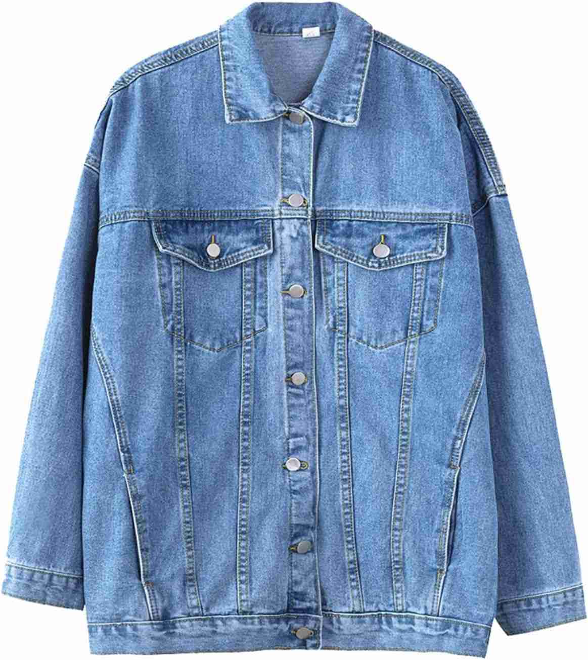 デニムジャケット レディース 春秋 折り襟 大きいサイズ 体型カバー ゆったり ストレッチ ファッション きれいめ ジー防風 防寒 お出かけ 通勤 通学 BF風 無地 ブルー｜Yokos