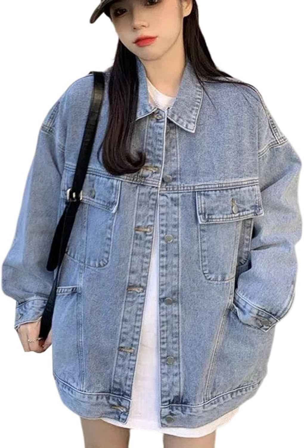 デニムジャケット レディース マルチポケット 大きめ ゆったり 着痩せ デニムコート 春秋 長袖 ストレッチ 防風 防寒 通勤 通学 お出かけ 綺麗 レトロ ブルー ジージャン｜Yokos