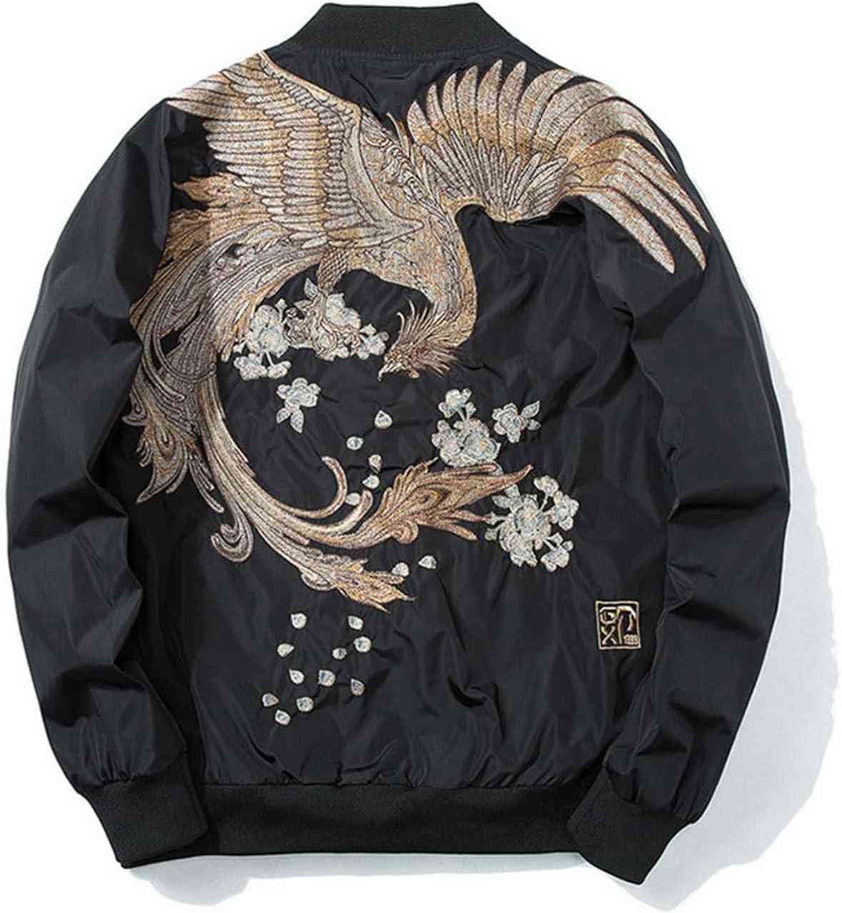 メンズ 鳳凰 刺繍 中綿 防寒 保温 薄手 大きいサイズ おしゃれトップス アウター スタジアムジャンバー コート かっこいい 人気 カジュアルミリタリー 春 秋 冬