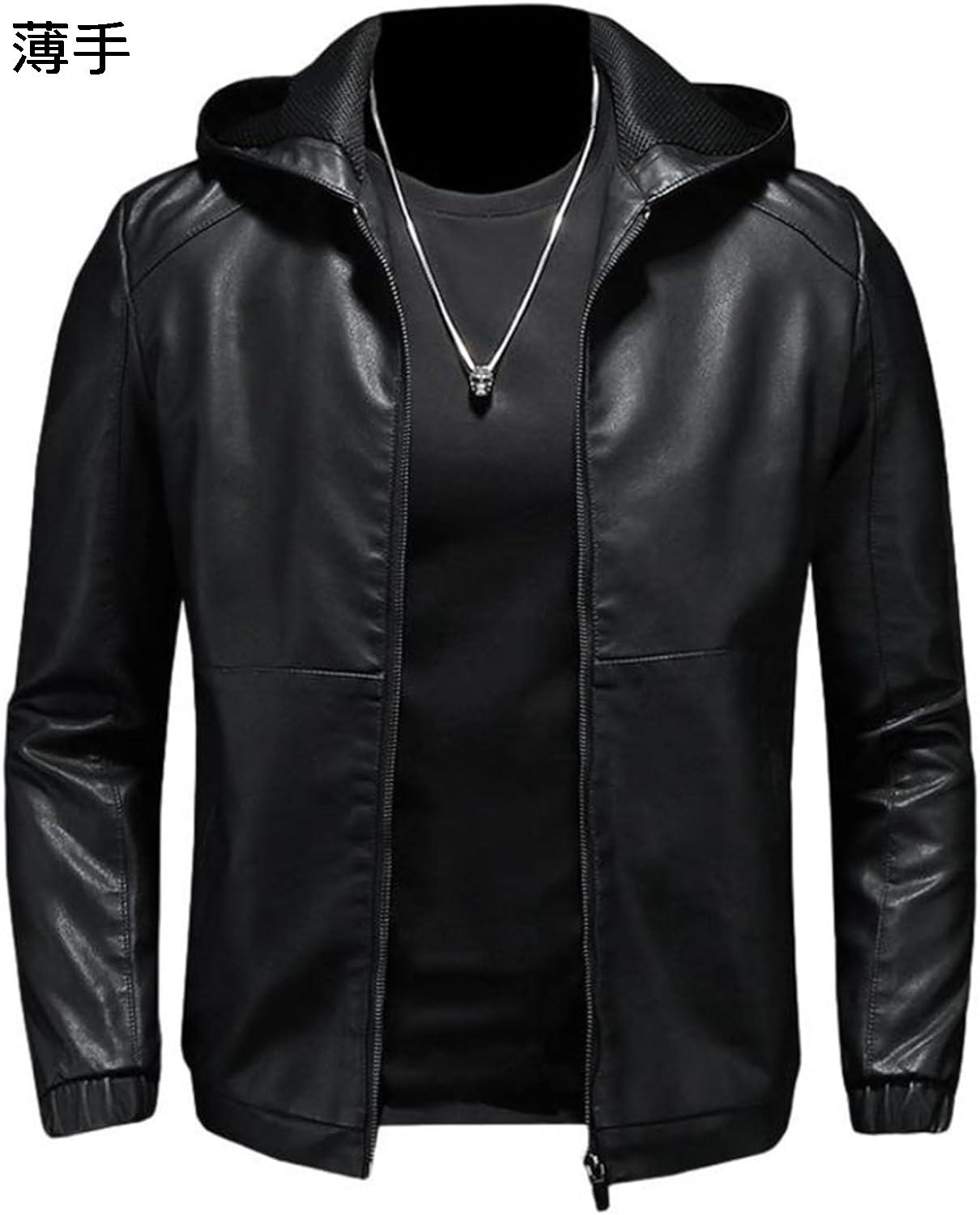 【20%OFFクーポン～】レザージャケット メンズ 黒 フード付き ライダース フェイクレザー シングル 大きいサイズ 修身 ファッション 革ジャン スタジャン 春秋冬 裏起毛 防風 防寒 保温 撥水 カジュアル 通勤 アウトドア アウター