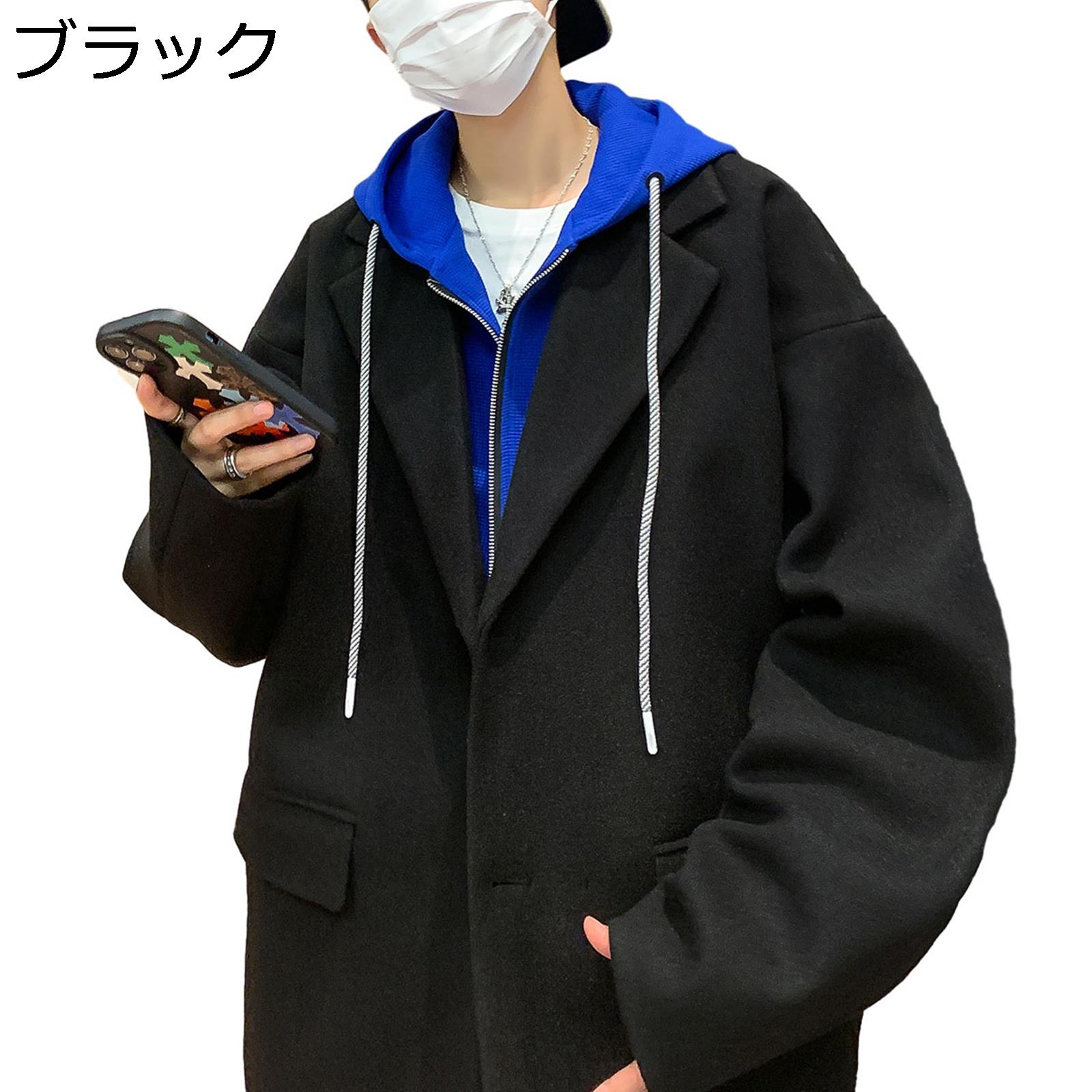 【20%OFFクーポン～】メンズ チェスターコート ミドル丈 重ね着風 秋 冬 保温 防風 防寒 アウター メルトンコート フード付き ファッション トレンチコート カジュアル 着回し ゆったり 大きいサイズ｜Yokos