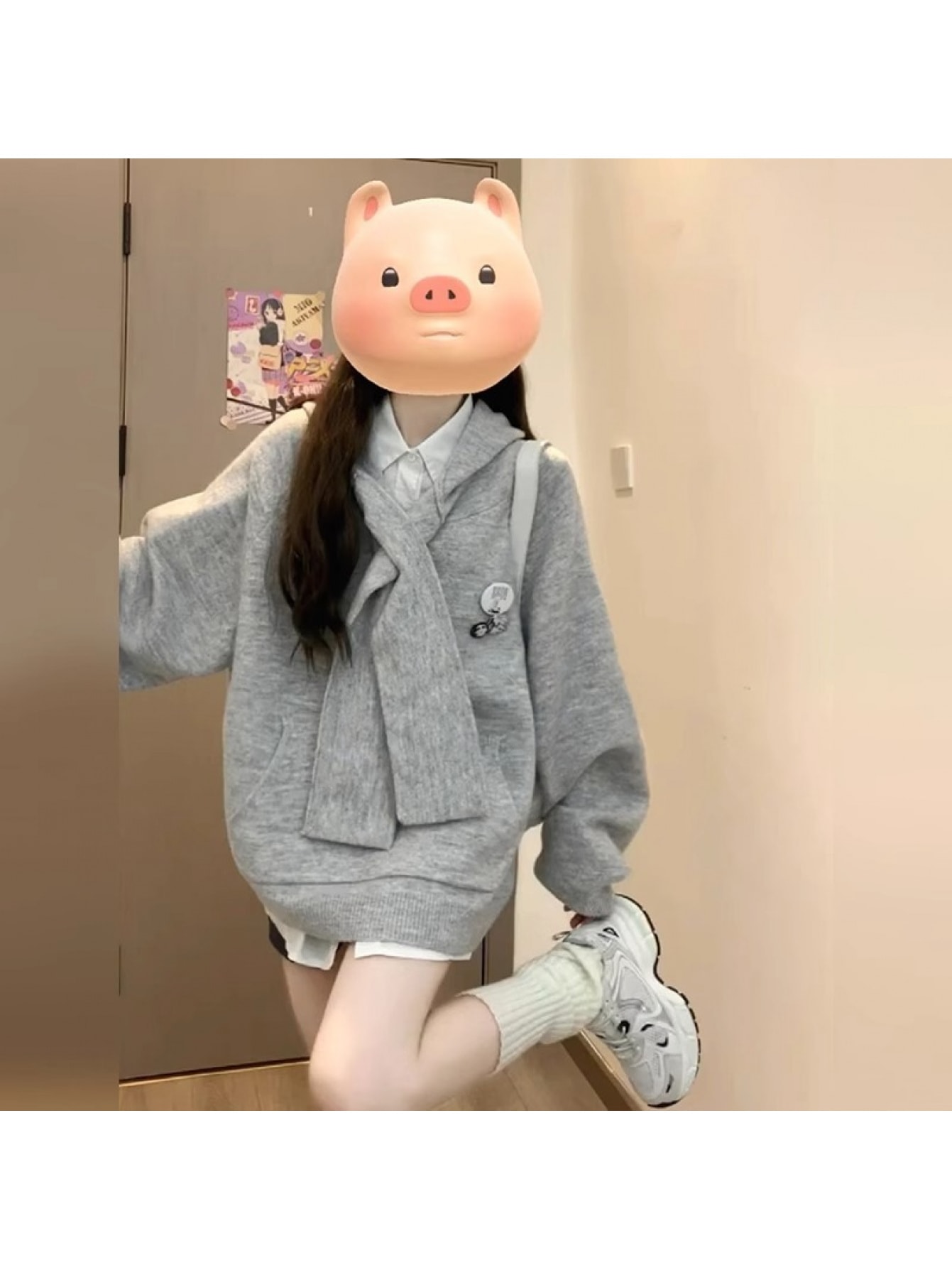 【ネクタイ?デザイン】ニット パーカー レディース フード付き セーター トップス オーバーサイズ ゆったり ビッグシルエット フーディー プルオーバー 長袖 チュニック 学院? カジュアル 韓国ファッション 大人可愛い きれいめ 体型カバー 華奢見え 着痩せ 春 秋 冬｜Yokos