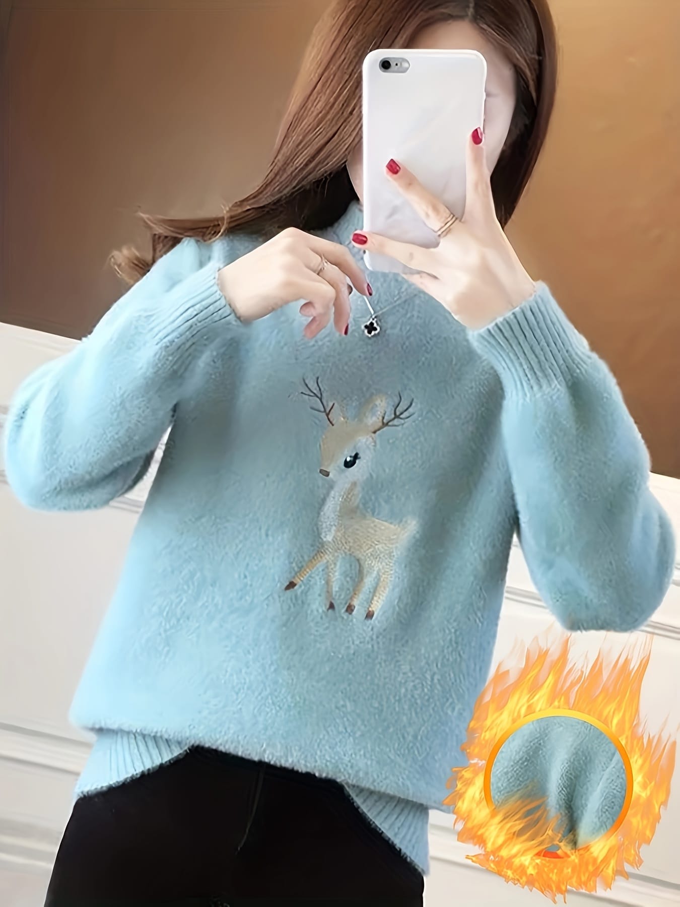 ニット セーター レディース トナカイ 刺繍 シャギーニット ミンクタッチ プルオーバー ハーフハイネック クリスマス もこもこ ふわふわ 暖かい 厚手 防寒 ゆるニット オーバーサイズ ゆったり 体型カバー 着痩せ カシミヤ風 柔らかい 可愛い 韓国 ファッション 8,534円